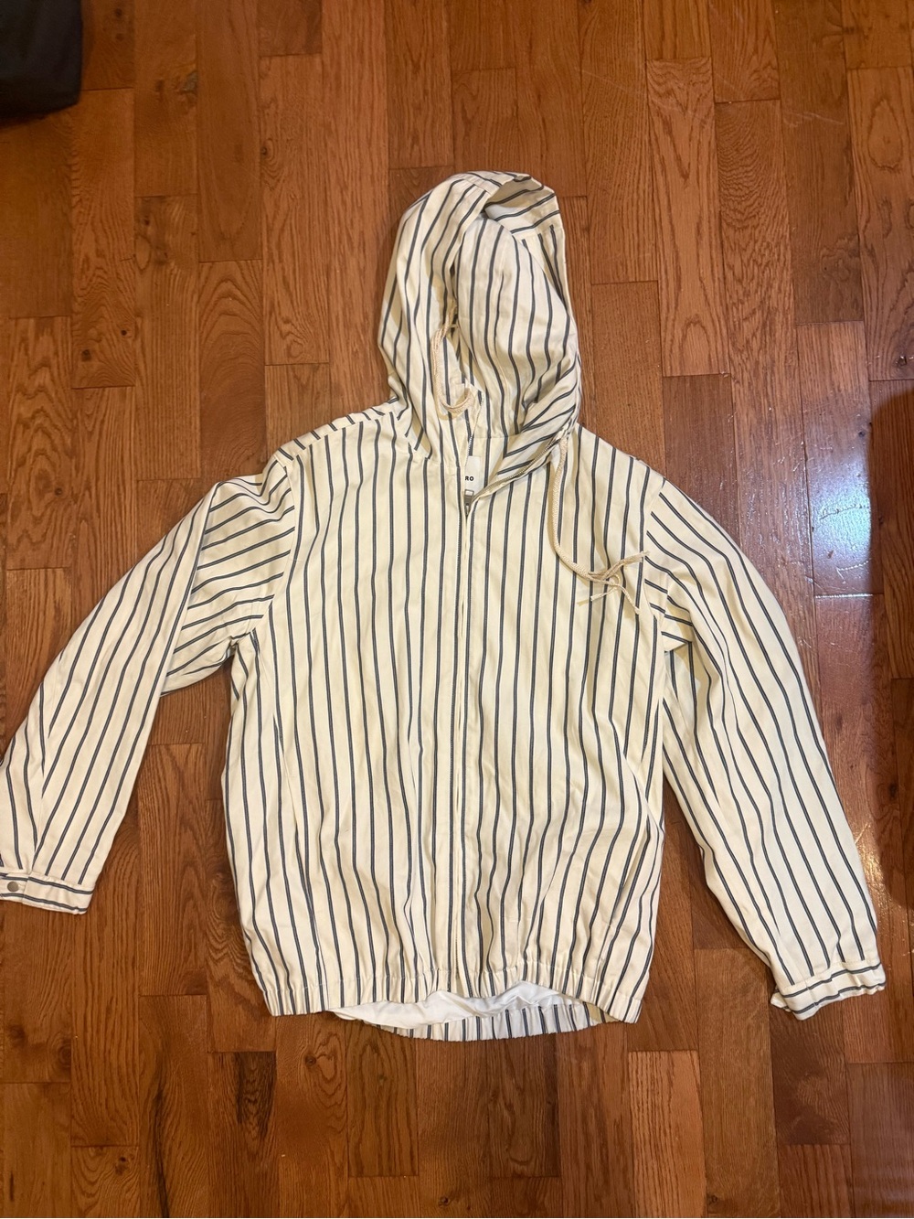 Cream Sandro Striped Hooded Zip Jacket